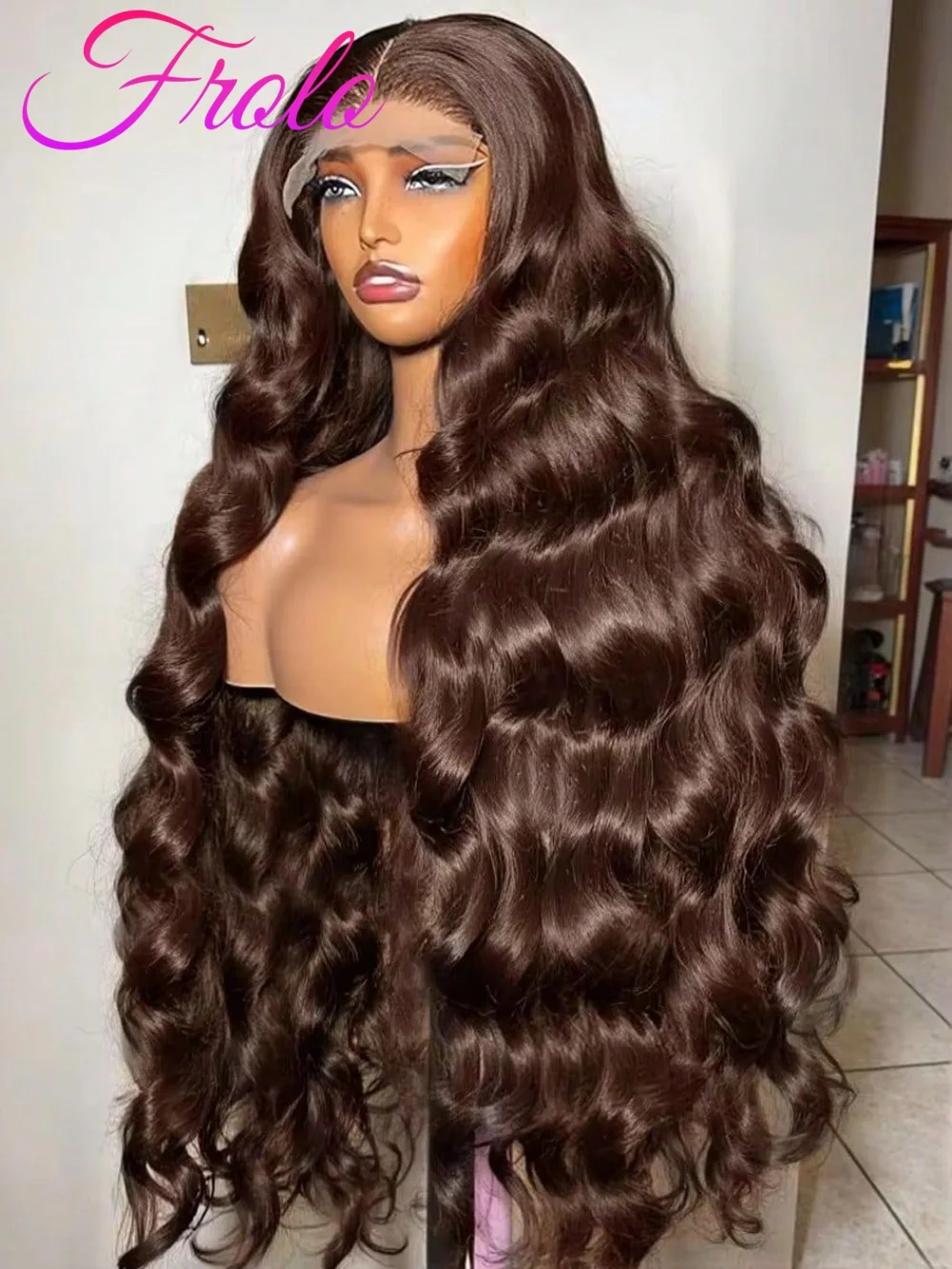 

250 Плотность Шоколадно-коричневый 13X6 Парик из человеческих волос Hd Кружева Объемная волна Парик из натуральных волос на кружеве спереди Предварительно выщипанные бразильские человеческие волосы