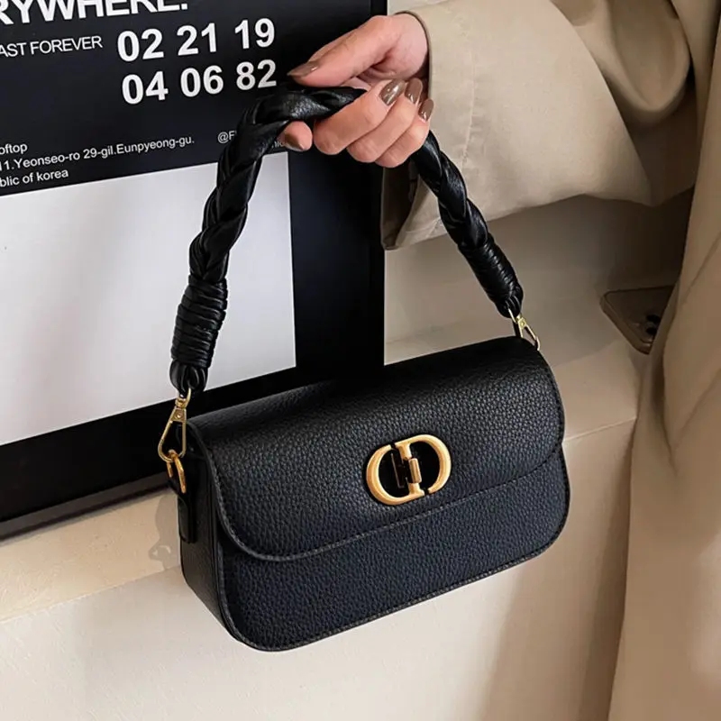 حقيبة منسوجة لخريف وشتاء 2025 للنساء - حقيبة كتف مربعة كلاسيكية مع حزام كروس، حقيبة يد أنيقة تحت الإبط