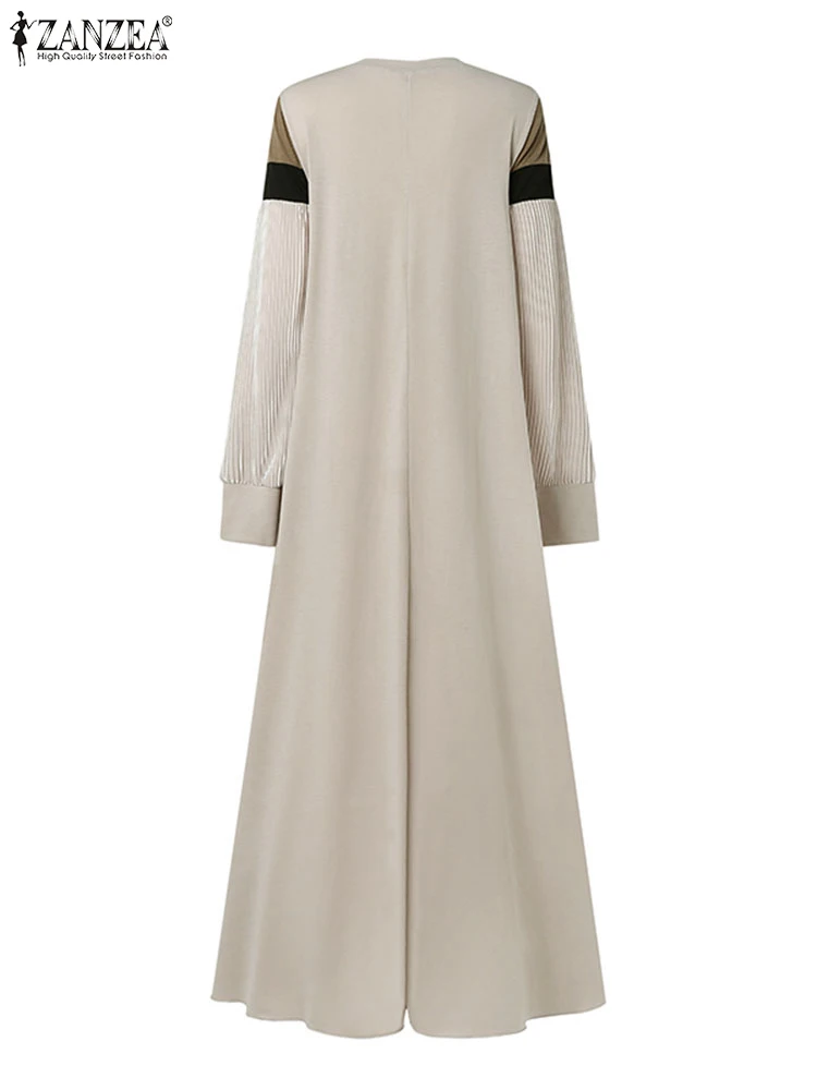 ZANZEA-Robe d'Été Plissée à Manches sulfpour Femme Musulmane Abaya, Patchwork, Maxi, Décontractée, Éducative, Automne, 2024