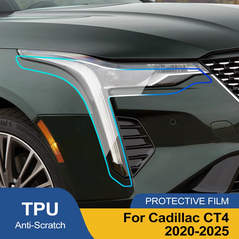 

High-Gloss Smoke Black TPU Headlight Protective Film for Cadillac CT4 2020-2025 Pre-Cut PPF Anti-Scratch Vinyl Wrapping Kit