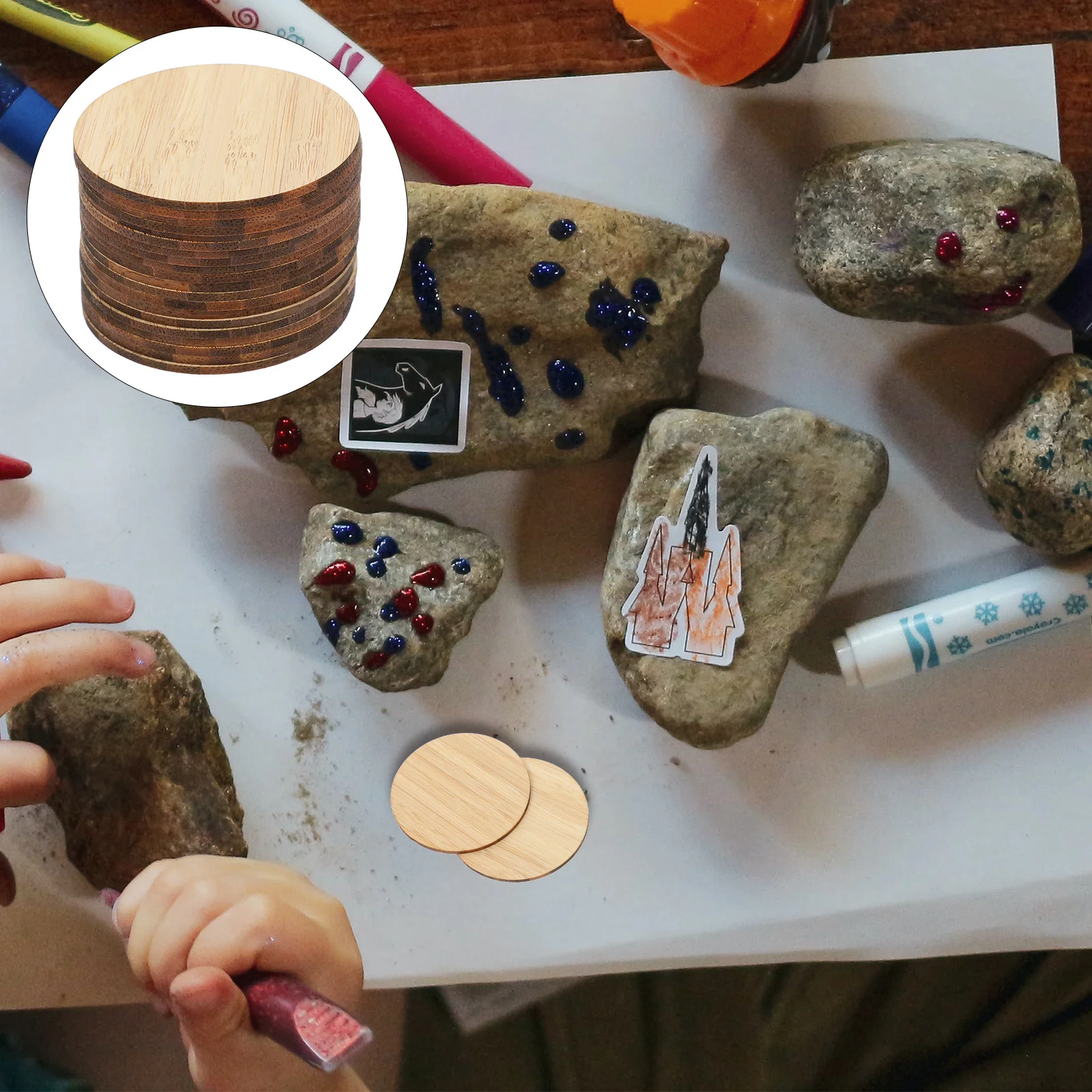 

20Pcs Bamboo Painting Material Unfinished Round DIY Pieces for Craft Kids Decor Premium Slices Set Unfinished Piece