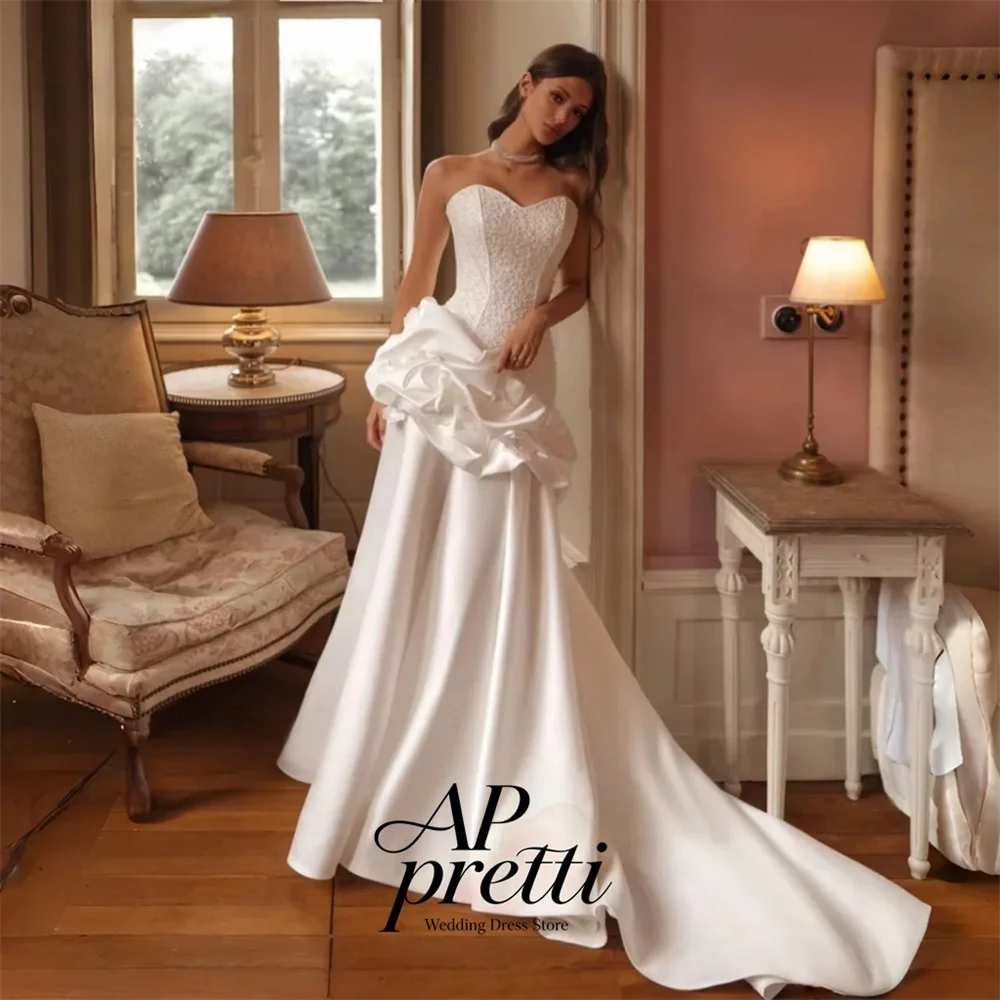 AP pretti Romantic Sweetheart Collar Lace Beading Wedding Dresses For Woman Pleat Satin Mermaid Bridal Gown 2026 Customized