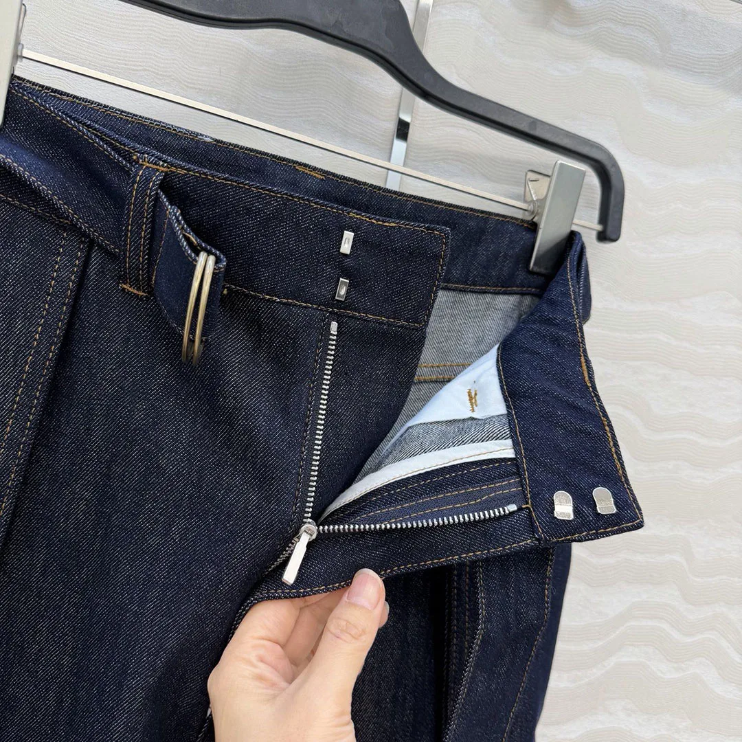 New Fashion Streetwear Blue Wide Leg Jeans Women High Waist Belt Flods Vintage Casual Loose Chic Denim Pants