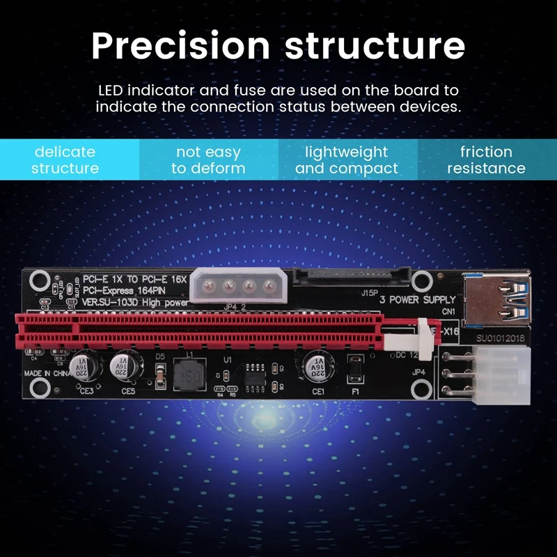 6 قطعة PCI-E GPU الناهض كابل سريع 16X إلى 1X مع LED الرسومات تمديد Ethereum ETH التعدين بالطاقة الناهض بطاقة محول