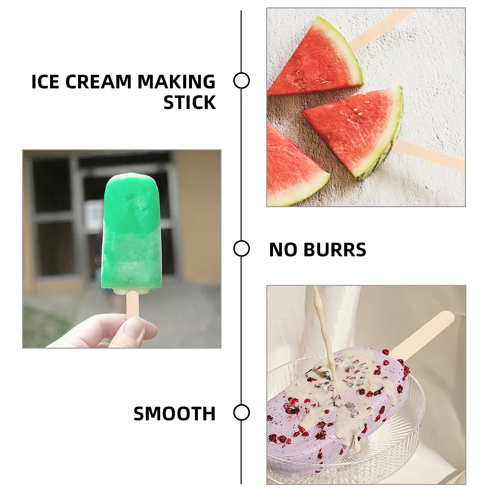

100pcs Wooden Popsicle Natural Wood Smooth Safe For Kids Diy Ice Cream Craft Indoor Storage Long Lasting Use Mini Craft Popsicle