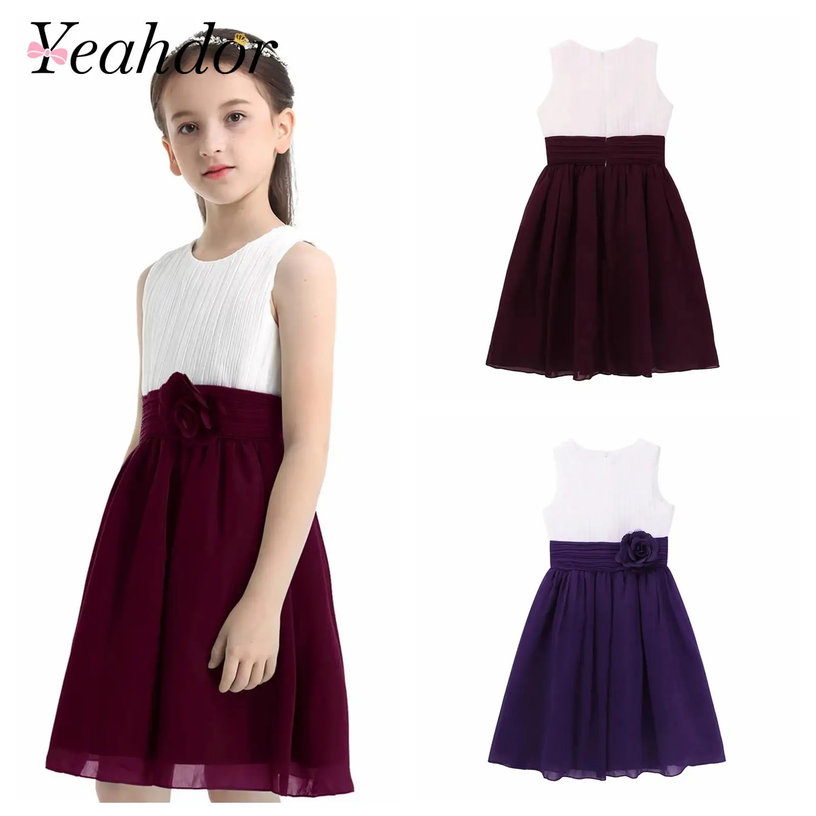 

Kids Birthday Chiffon Dresses For Girls Patchwork Flower Robes Elegant Wedding Evening Gown Teen Girls Children Prom Vestidos