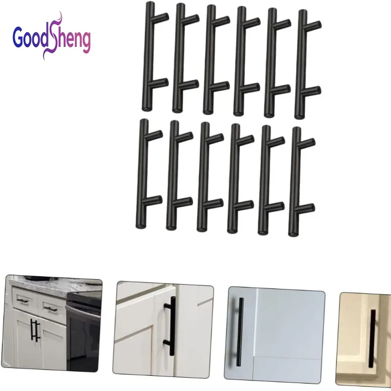 GOODSHENG 10 Pack Matte Black Stainless Steel Cabinet Pulls, Kitchen Drawer Handles Hardware for Cabinet Cupboard Wardrobe
