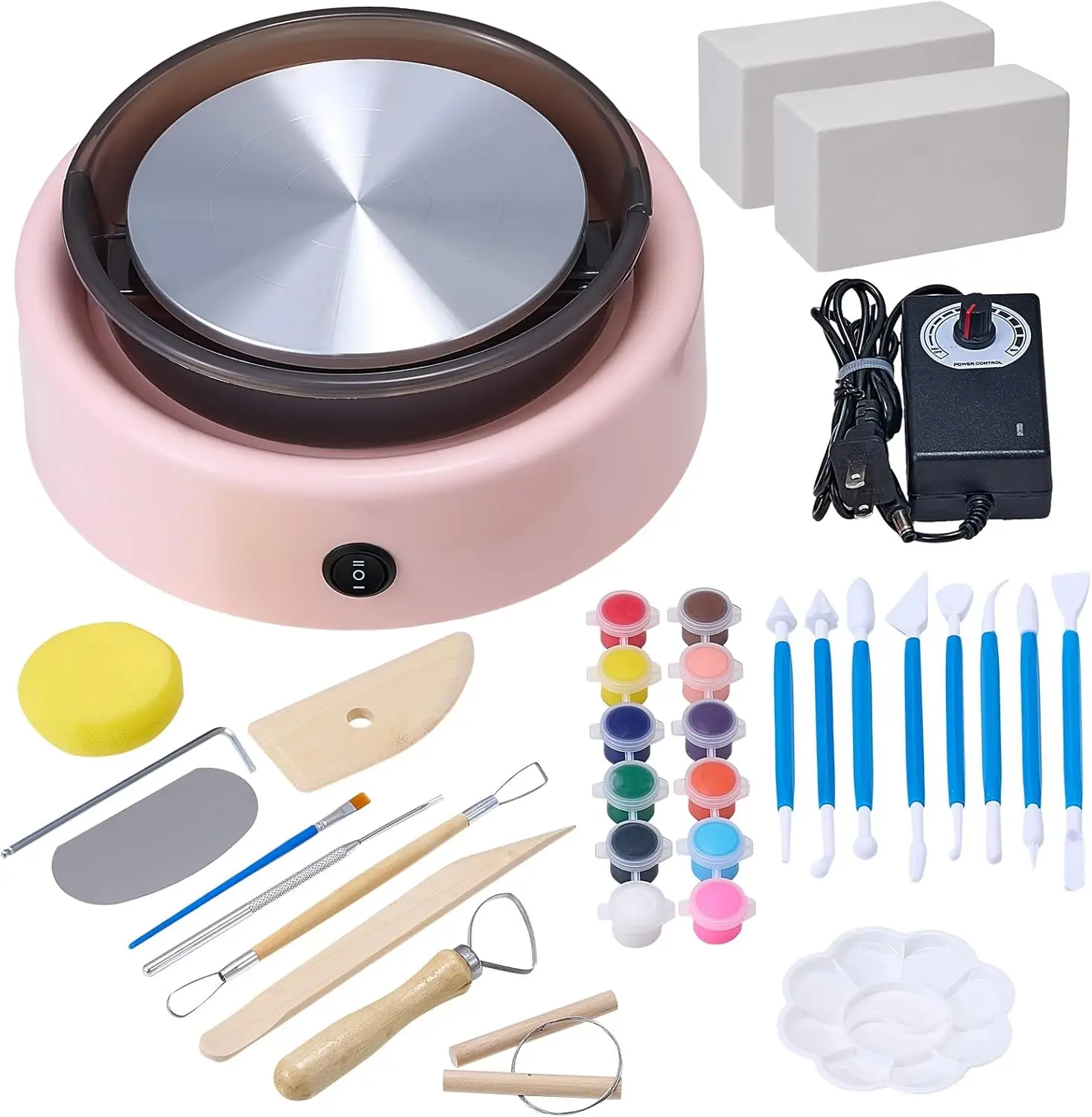 

Мини-гончарный круг для детей и взрослых, 6-дюймовая вращающаяся платформа, регулируемая скорость, с набором для лепки из глины и инструментами для скульптуры, розовый, подарок для творчества
