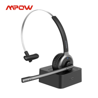 Mpow M5 Pro Bluetooth Headset v5.0 Wireless Computer Headphone with Noise Canceling Mic Charging Base for PC Laptop Office Skype