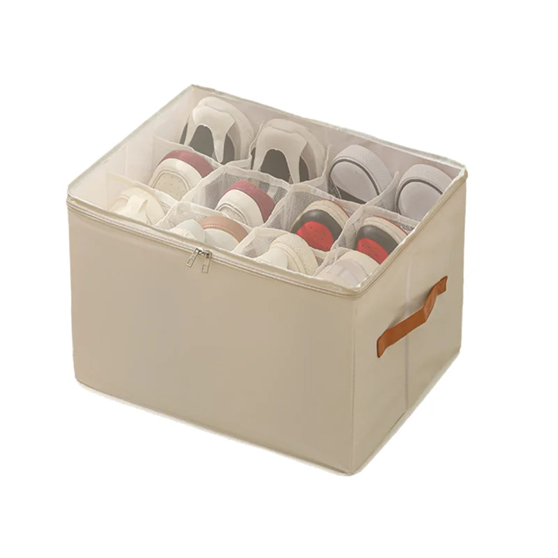 

A33R-Для органайзера для обуви в шкафу, комплект из 2 предметов с прозрачными чехлами, прочные ручки, эффективная компактная система хранения обуви, бежевый