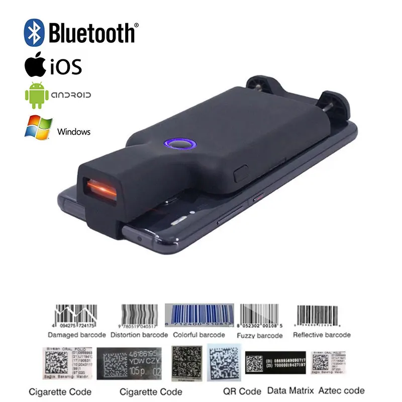 

2D Phone Back Clip Bluetooth Barcode Scanner Portable Barcode Reader Data Matrix Code 1D 2D QR Scanner Android IOS System