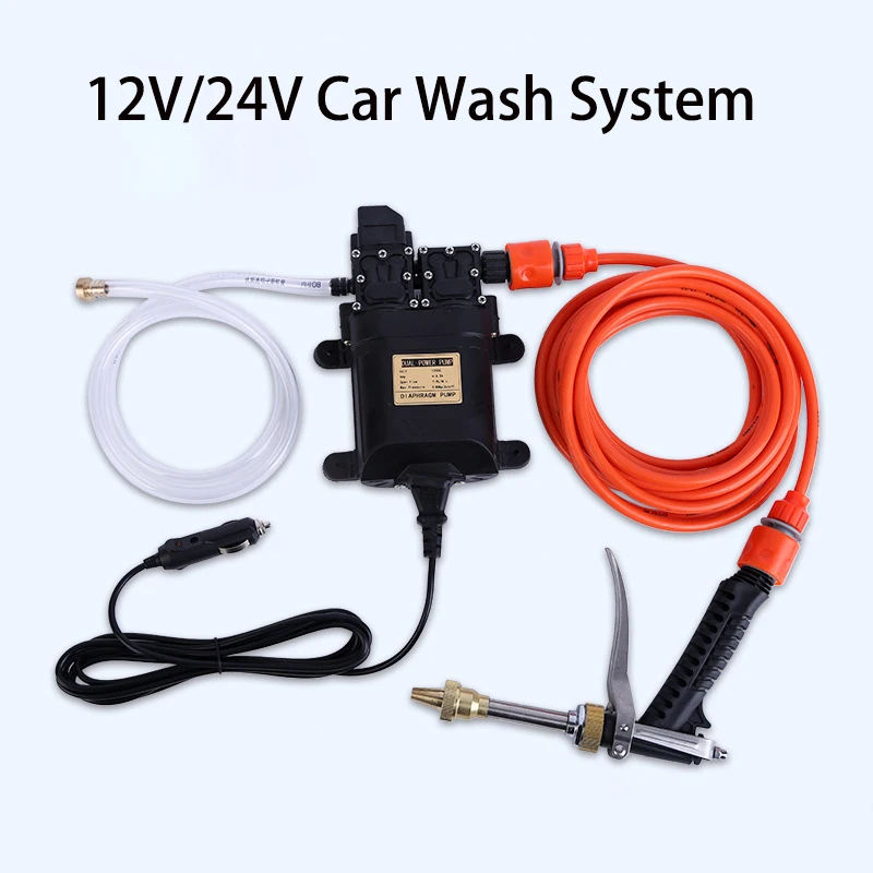 High Pressure Car Washing Machine Kit 12V Electric Pump Wash Sprayer 2 Modes Power Cable Hoses car washing pump and washer kit