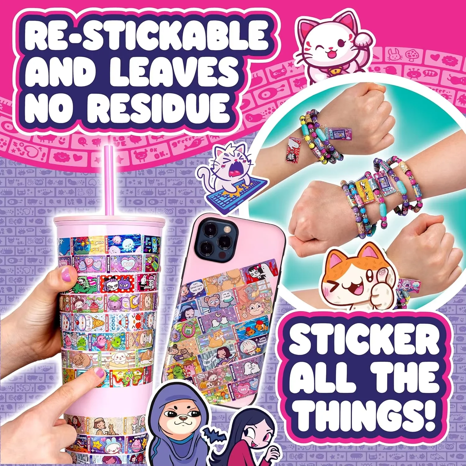 STICKI Rolls Sticki Book - The Original Wearable Shareable Toy Sticker Bracelet + Collection Book | Includes 120 Mini Stickers |