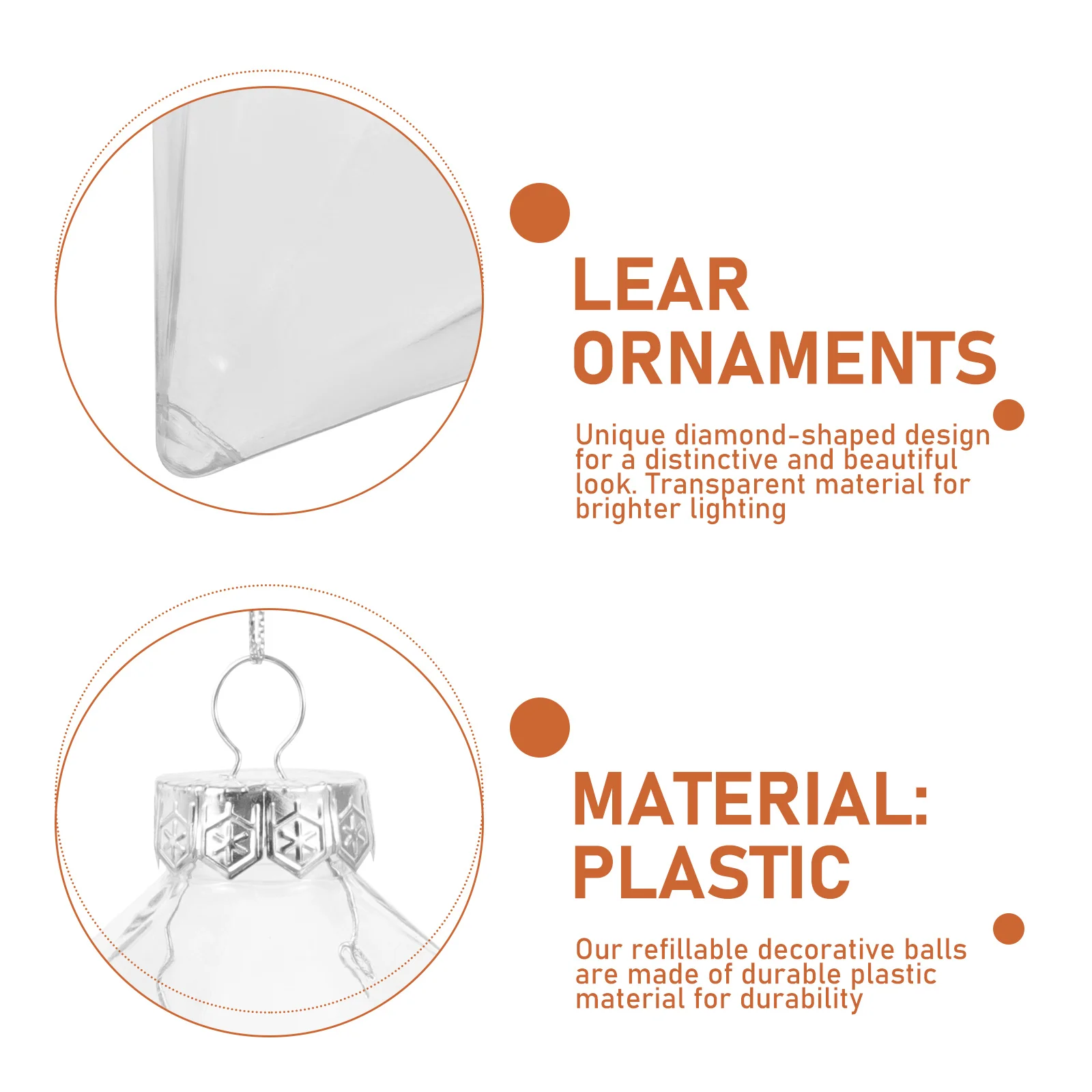 

12Pcs Diamond Design Clear Plastic Christmas Ornament Balls Fillable Transparent Hanging Decorations for Holiday Party Scene