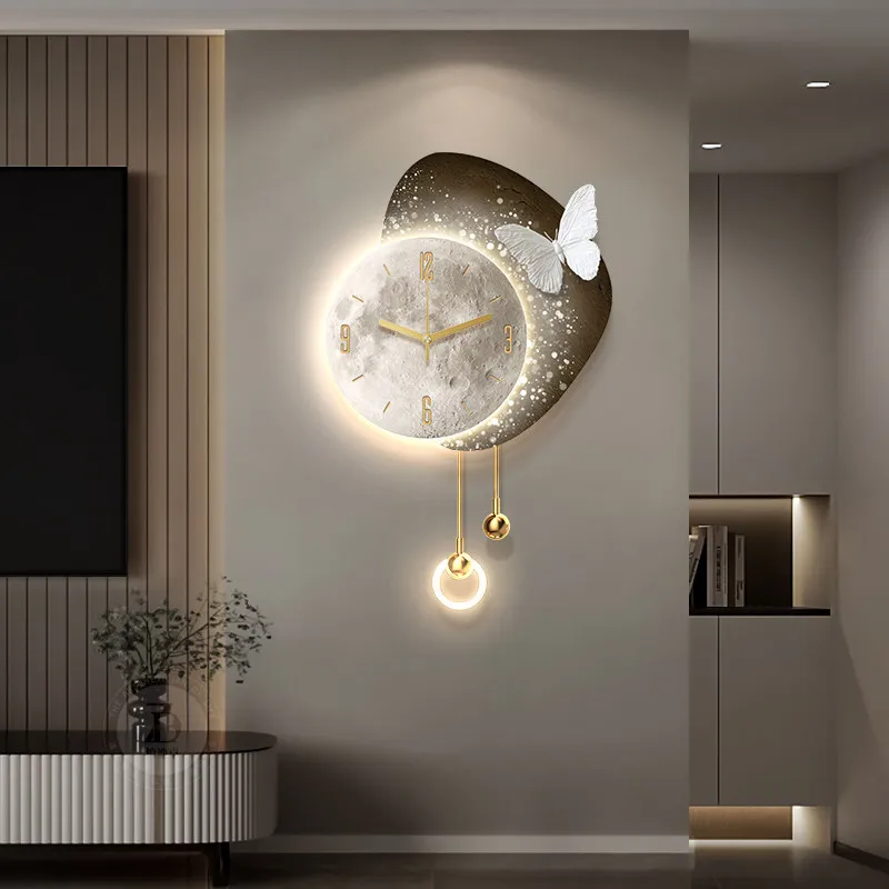 Lunar clock, TV background wall decoration painting, high-end feeling, living room clock hanging wall, new clock wall lamp paint