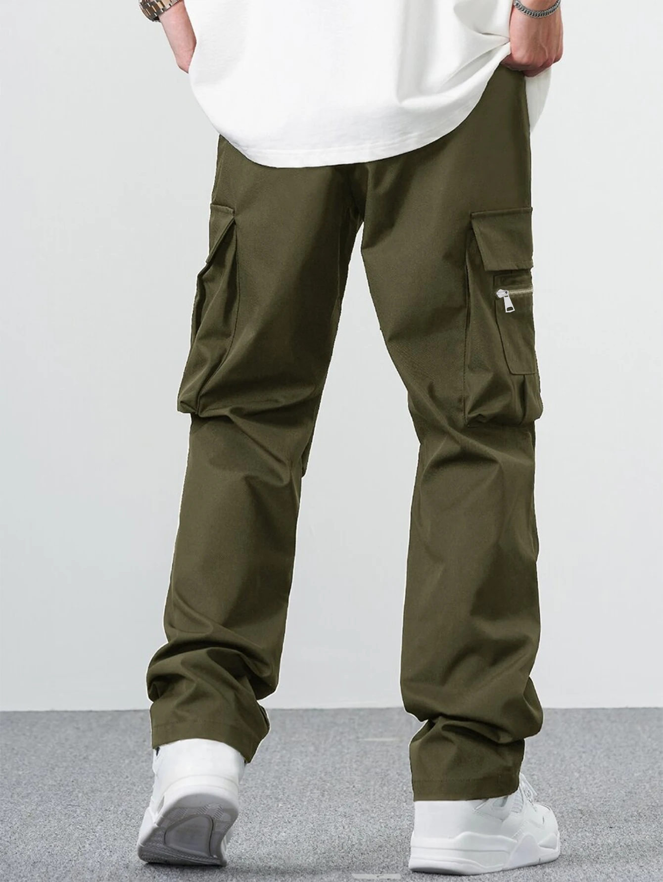 Loose Casual Men's Workwear Trousers with Multiple Pockets Japanese Style Loose Fit Men's Pants