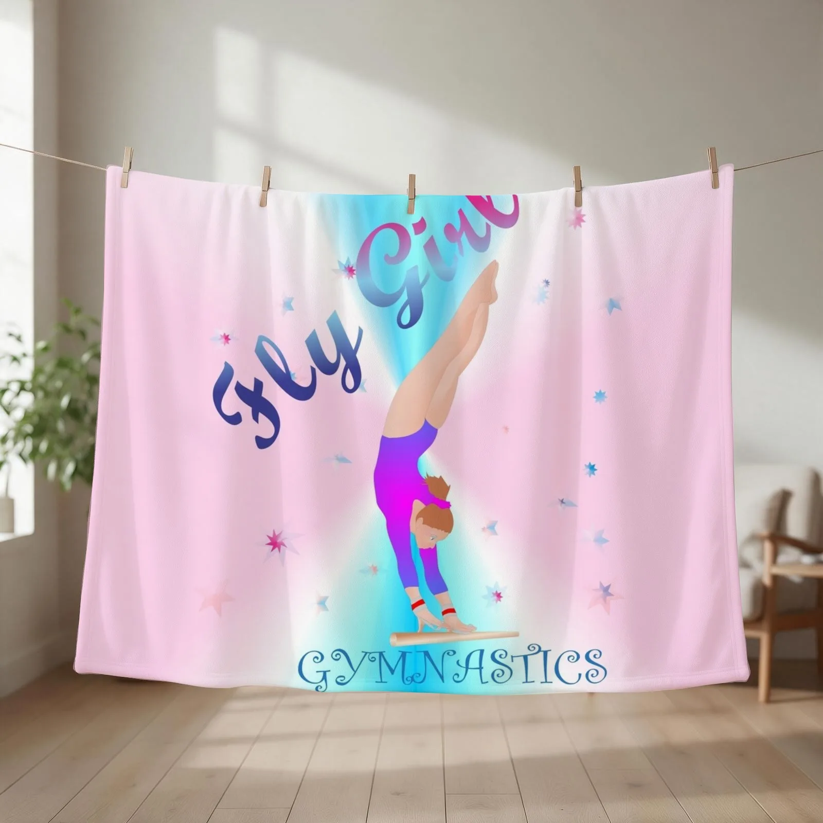 Gymnastics - Fly Girl with Background Throw Blanket couch cozy soft plush fuzzy picnic outdoor blanket