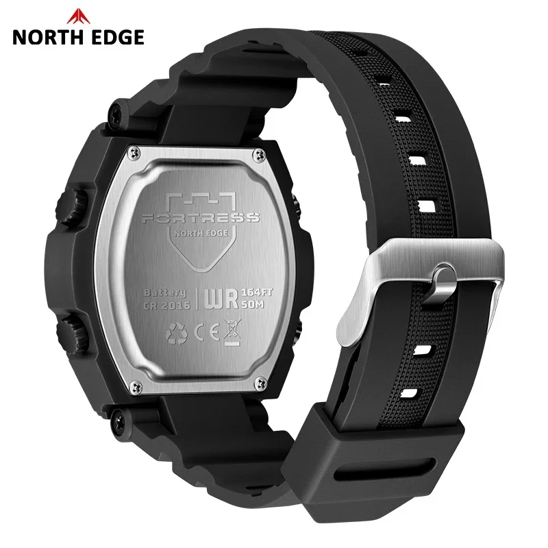 NORTH EDGE FORTRESS 2026 Men Digital Watch Outdoor Sports Waterproof 50M Watches World Time Countdown Electronic LED Wristwatch