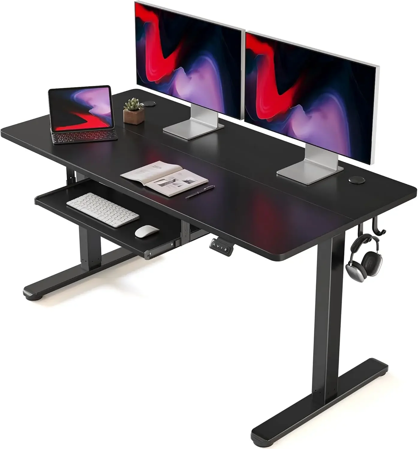 

FEZIBO Standing Desk with Keyboard Tray, 55 × 24 Inches Electric Height Adjustable Desk, Sit Stand Up Desk, Computer Office