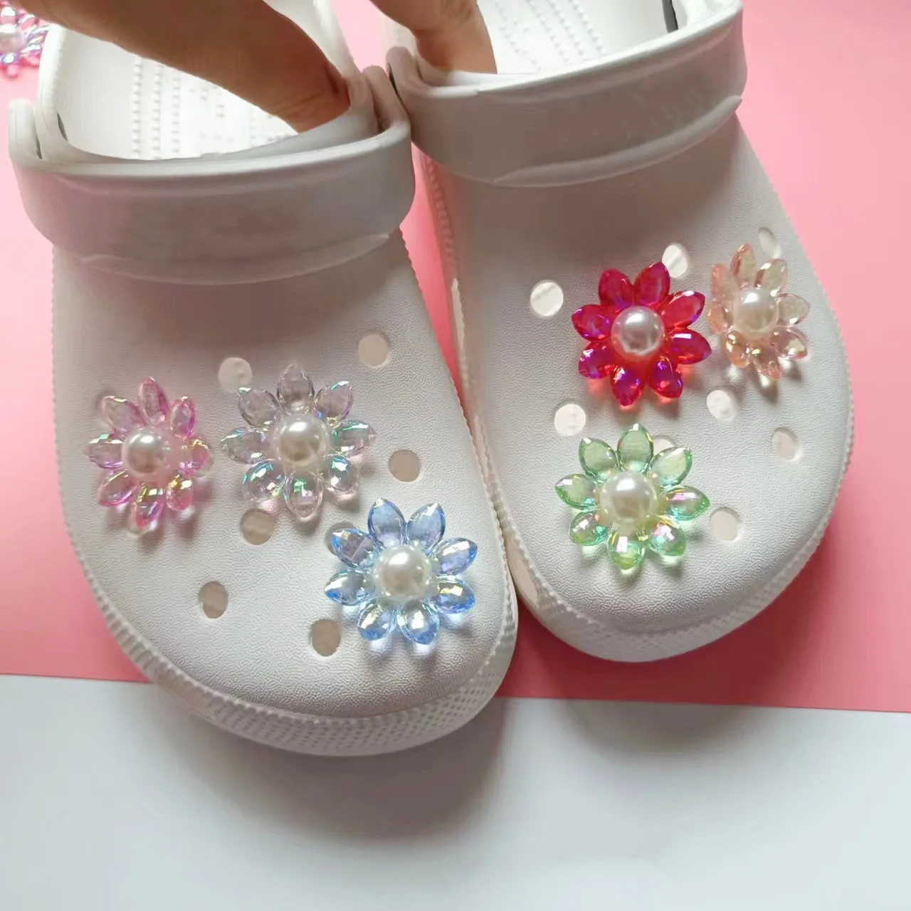 Neue Bunte Blumen Loch Schuh Charms Dekorationen Cartoon Perle Blume Schuh Blume Schuhe Schnalle DIY 3D Loch Schuh Zubehör