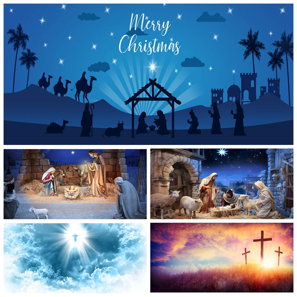 

Christmas Birth of Jesus Background Nativity Jesus Christian Holy Cross Bible God Bless Custom Backdrop 600x300cm Digital Studio