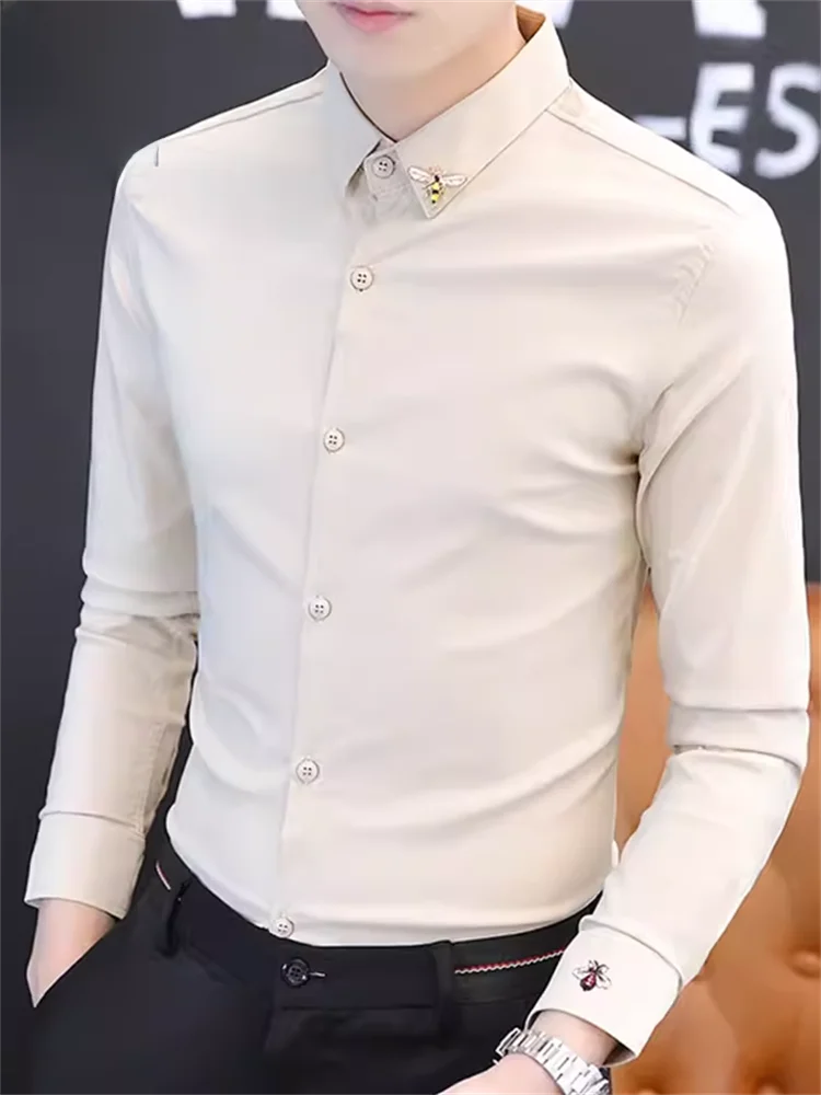 

Romon Spring Autumn Men's Long Sleeve Casual Shirt Iron Free Slim Fit Business Style Fashionable Button up Pure Color Shirt