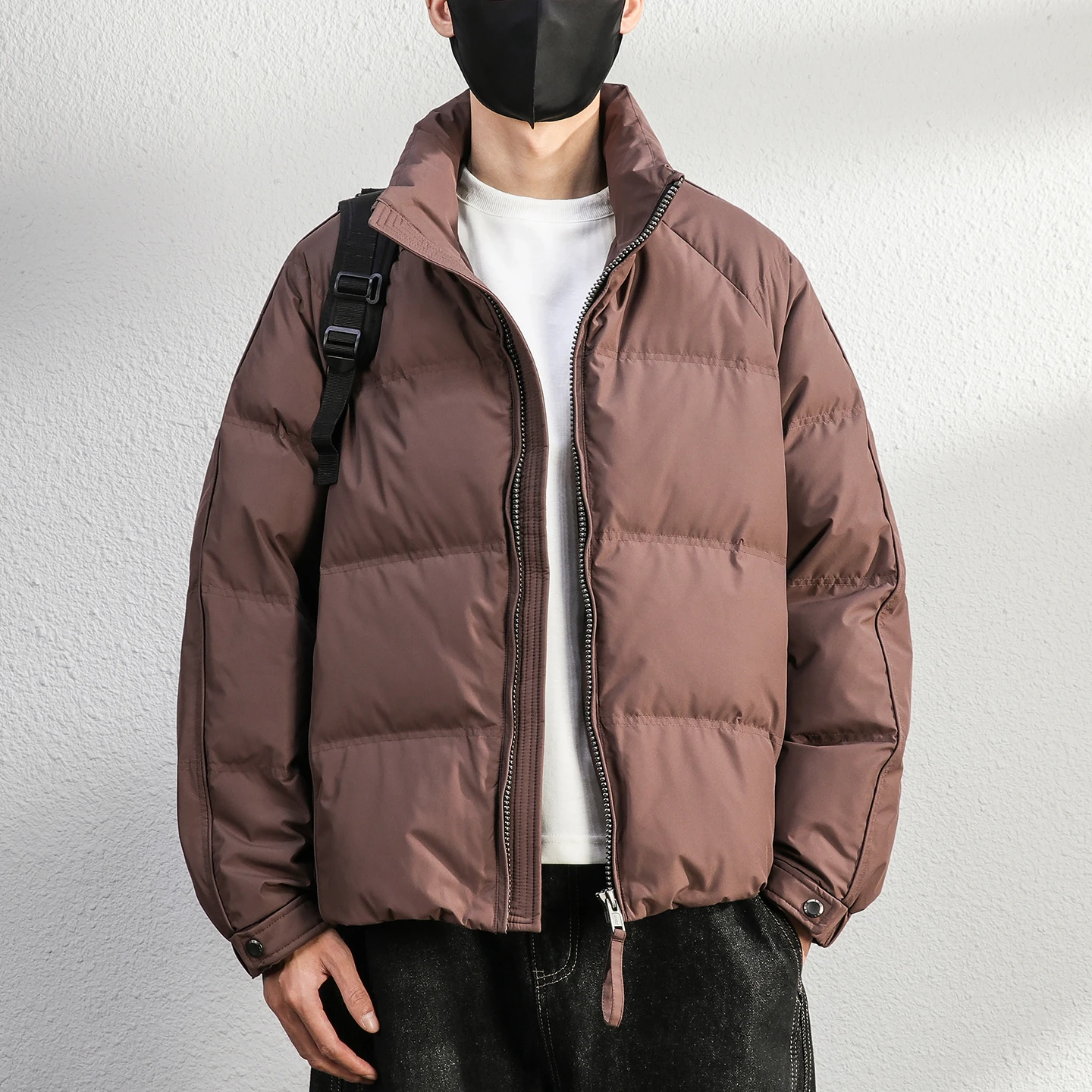 

Men's ort Puffer Jaet 90% White Du down Filled Stand Collar Warm Thiened Bread Sle Coat Casual Winter Outerwear