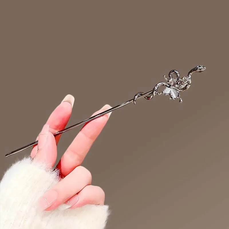 

Vintage Crystal Snake Butterfly Hair Sticks for Women Chinese Style Hairpin Disk Hair Chopsticks Charm Metal Hair Accessories