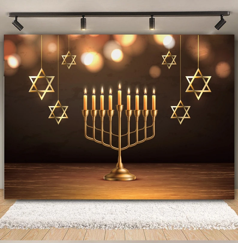 Rosh Hashanah Backdrop Purim Jewish New Year Hanukkah Tropical Fruit Bread Candle Festival Party Photography Background Decor