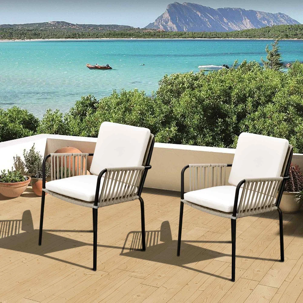 

Outdoor Dining Chair Set of 2, Rope Woven Design Bistro Chairs, Indoor-Outdoor Armchair Seating