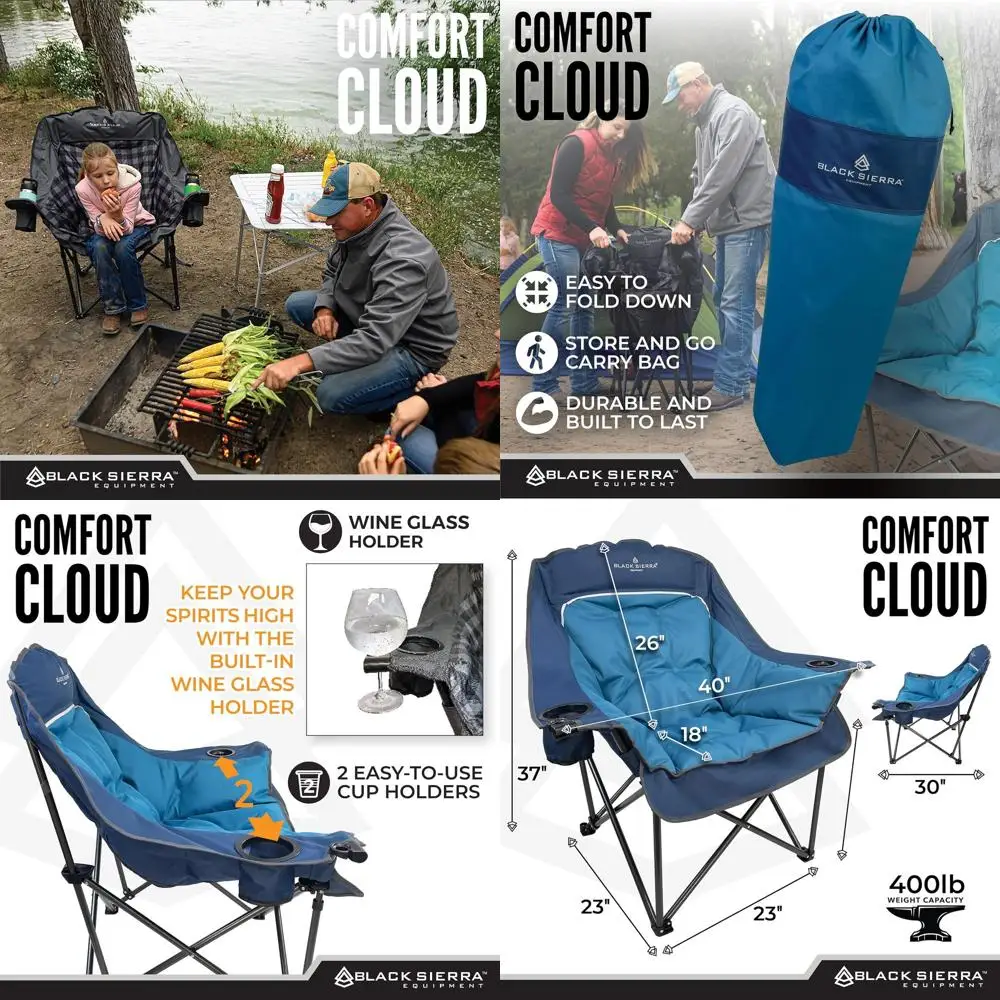 كرسي تخييم من القطيفة باللون الأسود للرياضة والخارجية، كرسي خارجي قابل للطي مقاس XL كبير الحجم يدعم 400 رطل، صالة شديدة التحمل مع/ #1