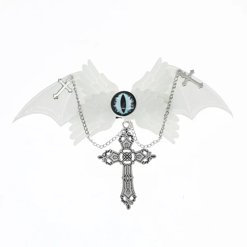 2024 New Arrival White Black Angel Devil Hair Clip Eyes Sub-culture Gothic Dark Headgear Halloween Girls Side Clip