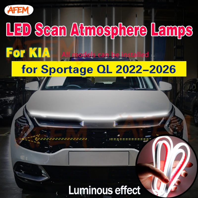 Flexible LED Car Engine Hood Decorative Light Bar Waterproof LED Start-Scan Daytime Running Light For Kia Sportage QL 2022-2026