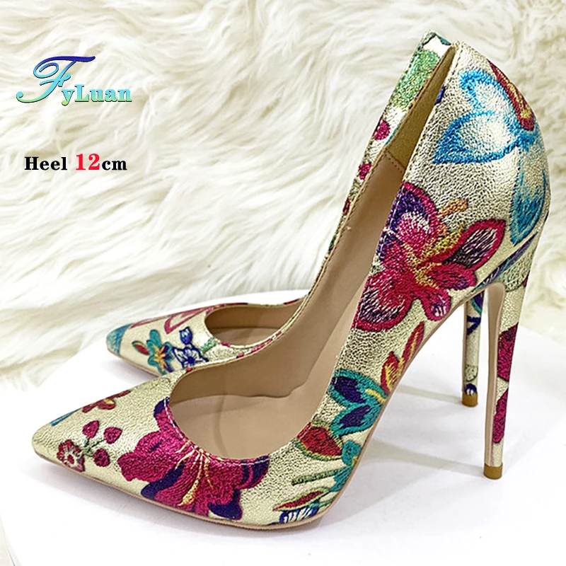 

Fashion Print Women's Pumps 8CM 10CM 12CM Sexy Pointy Toe Luxury Female Shoes 2025 Spring Summer All-Match Woman Gold High Heels