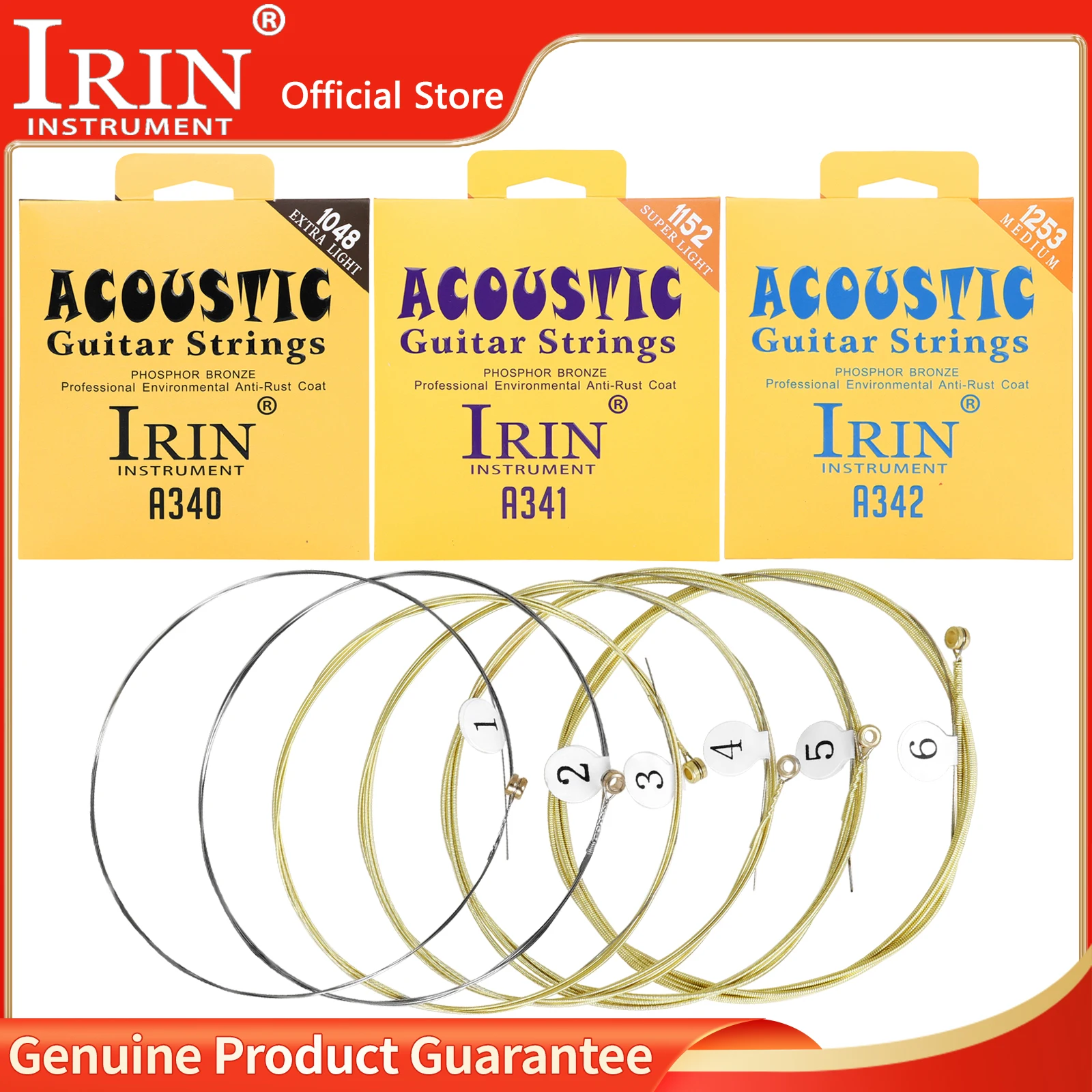IRIN Acoustic Guitar Strings A340/A341/A342 Hexagonal Alloy Folk Guitar Strings For Folk Guitar Stringed Instruments Accessories