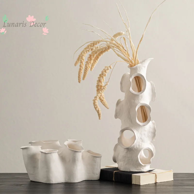 Hollow perforated ceramic vase normcore flower vase living room french ornament