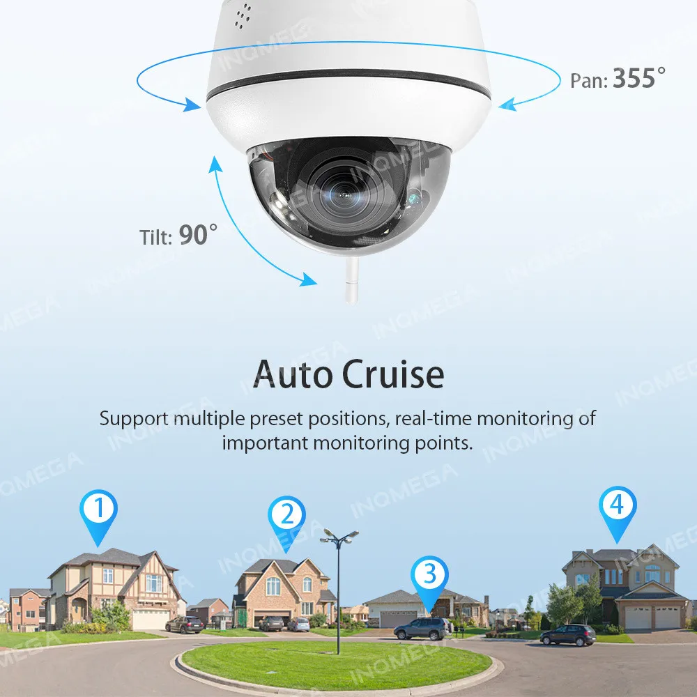 2.5Inch 5X Zoom Camhi PRO APP Metal Case Outdoor Water-proof PTZ IP Dome Camera AI Humanoid Detection Home Security Baby Monitor