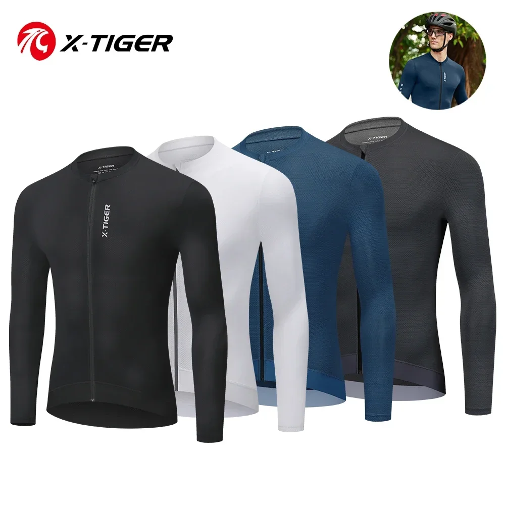 

X-TIGER мужская одежда для велоспорта, осенняя одежда для велоспорта с тремя карманами, спортивная длинная рубашка на молнии с длинными рукавами для горного велосипеда