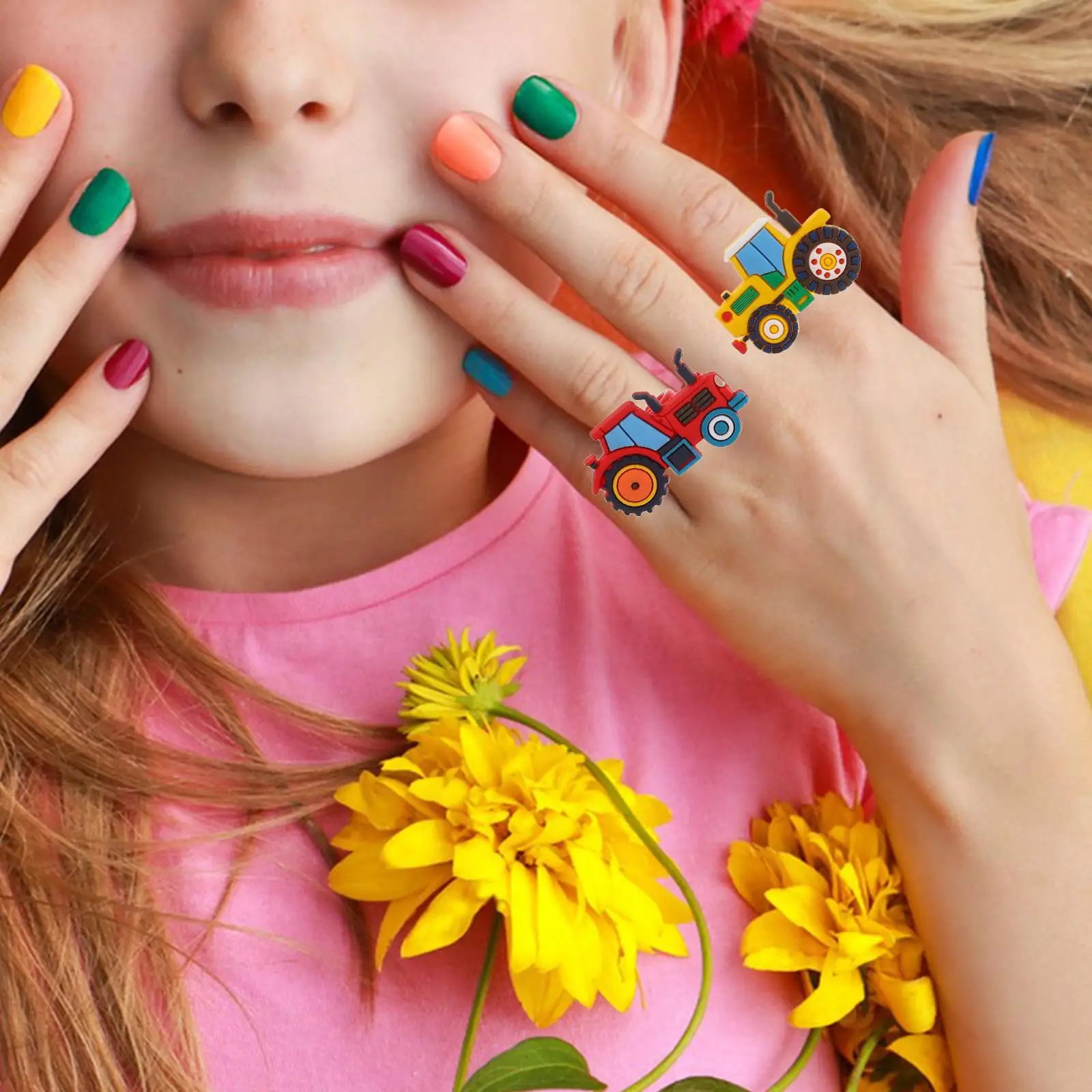 

18 Pcs Farm Vehicle Rings Plastic Kids Jewelry Bright Children Party Gifts Toys Accessories Carnival Prize