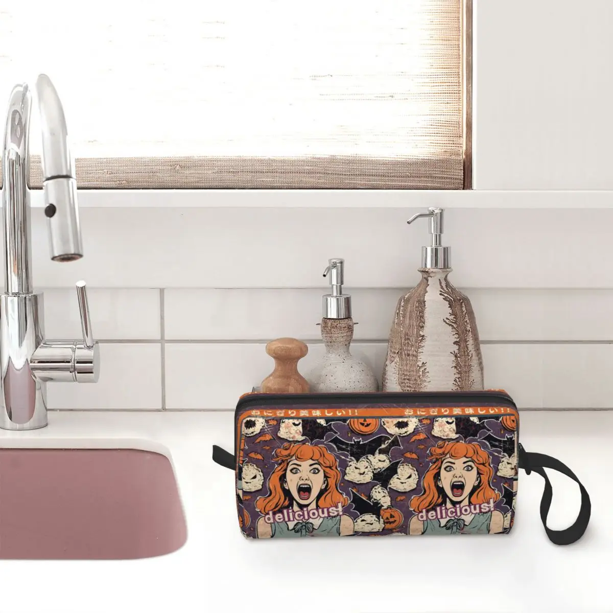 Rice Balls Is Delicious! Halloween Girl Version Makeup Bag Cosmetic Organizer Storage Dopp Kit for Women Beauty Travel