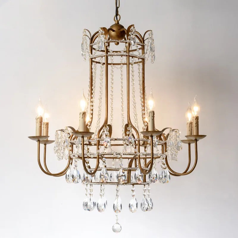 Vintage Crystal Chandelier Pendant Light For Living Room Bedroom Dining Room Kitchen Villa Retro Luxury Style Candle Lamp