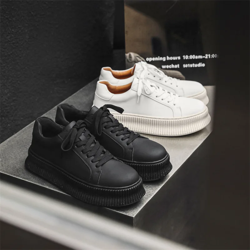 

Men's Leather Trendy All-Purpose Loafers for 2025 Autumn Thick-Topped Heightening Sneakers for Casual Versatile Cookie Shoes