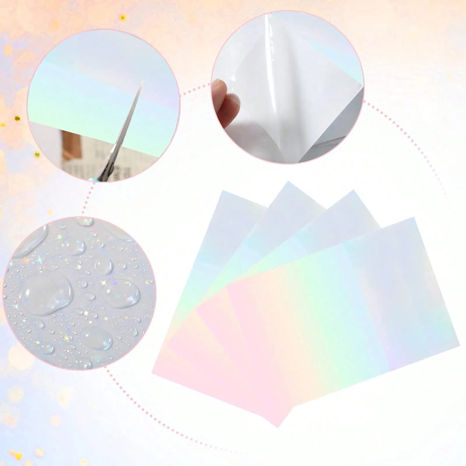 50 feuilles A6 taille holographique arc-en-ciel Film de stratification à froid auto-adhésif imperméable clair holographique vinyle autocollants 4.1x5.8"