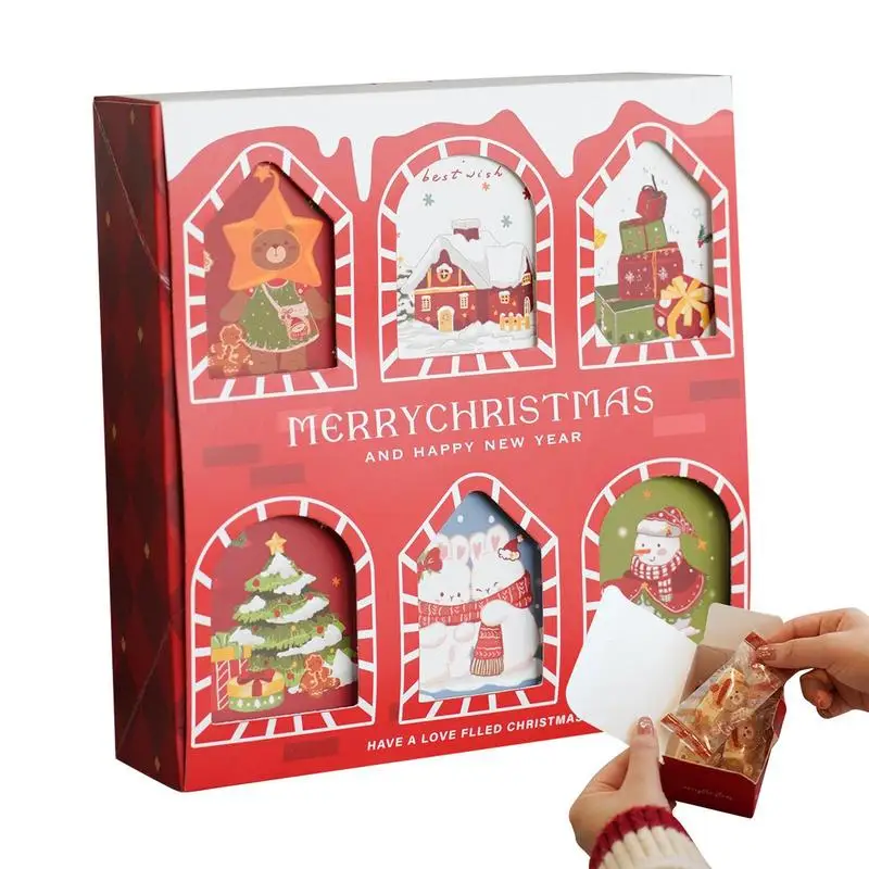 6pcs Empty Box Christmas Advent Calendar Countdown Gift Boxes Paper Christmas Container For Snowflake Crisp Nougat Biscuits