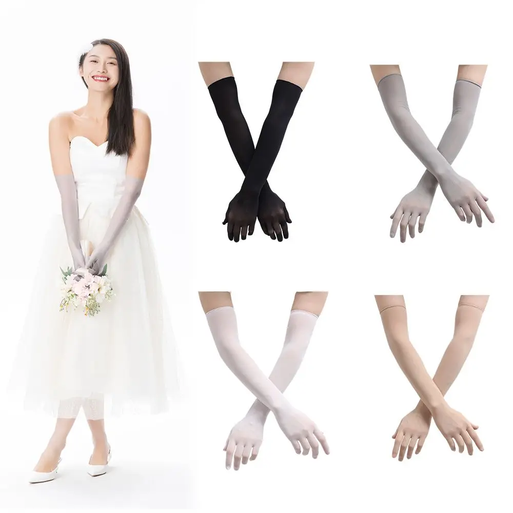 Women Mesh Opera Prom Seamless Mitten Finger Pantyhose Gloves Transparent Gloves Long Sheer