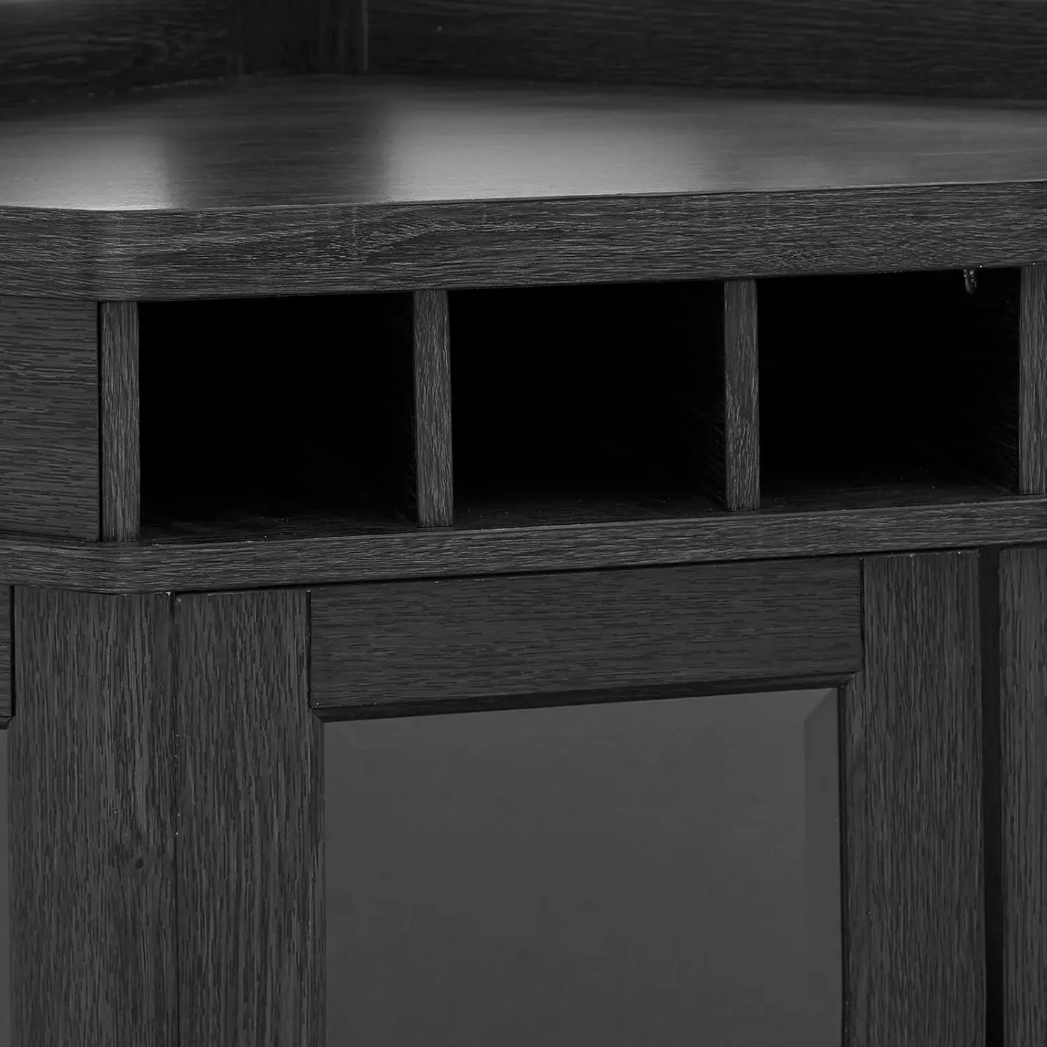 Home Source Corner Bar Unit 73" Charcoal with Two Glass Shelves, Built-in Wine Rack, Storage Living, Home Office, Kitchen
