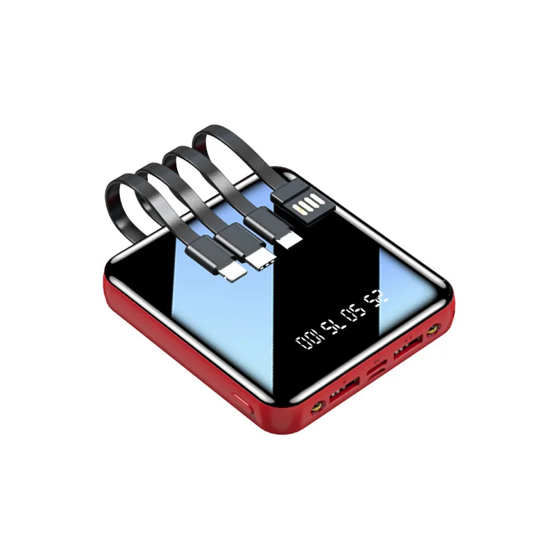 

Mini Power Bank 20000mAh Built in Cable Portable Fast Charger Powerbank for iPhone Samsung Huawei Xiaomi External Spare Battery