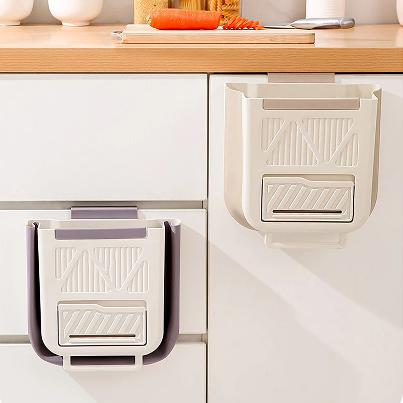 

Large Size Foldable Kitchen Garbage Can Wall Mounted No Bending Waist Bin Convenient Cleaning Garbage Disposal Bin For Home Use