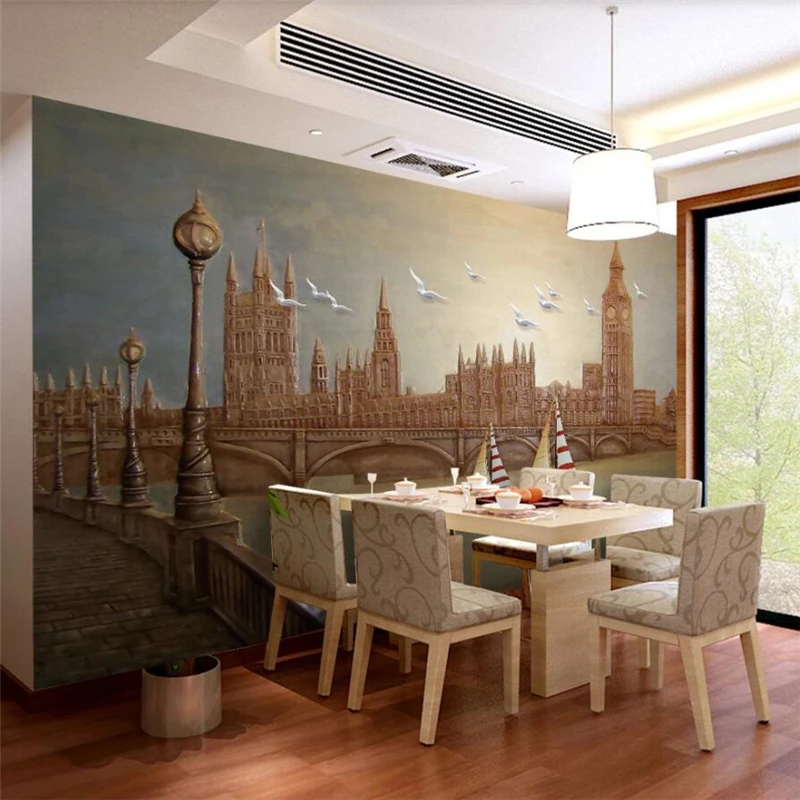 Customized wallpaper European 3D mural relief famous building group bird Living room sofa TV background wall bedroom restaurant