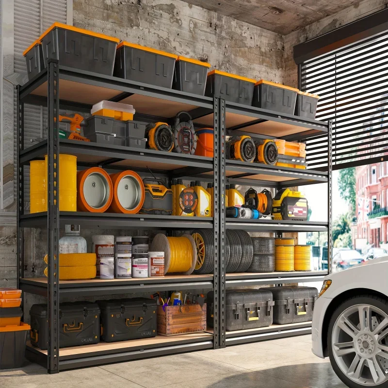 Estantería de metal resistente para garaje de 5 niveles: capacidad de 907,18 kg, estante de almacenamiento ajustable para sótano y despensa
